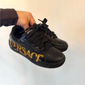 Versace Kids Black and Gold Sneakers